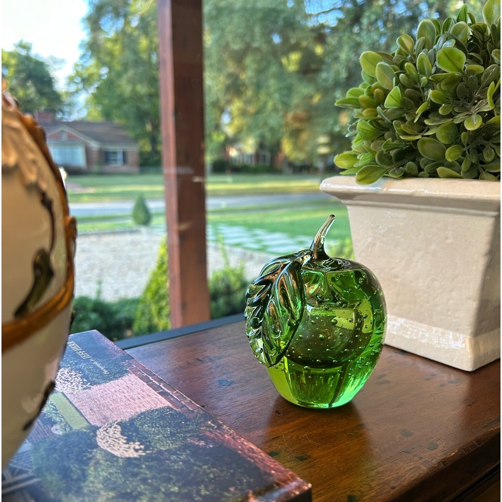 Simply Beautiful….hand-blown vibrant green glass apple